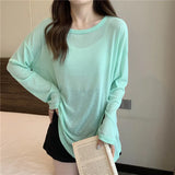 Fongt Fork Sunscreen Long-Sleeved T-Shirt For Women 2023 New Solid-Color Top Loose Air-Conditioning Hooded Summer Bottoming