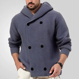 Fongt Men's Autumn And Winter Double Buckle Thick Hooded Knitted Jacket Casual Cardigan Sweater