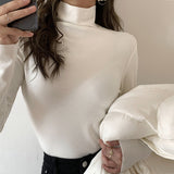 German Velvet High-Necked Bottomed Shirt With Autumn And Winter Velvet Thickened White Polished Wool Long-Sleeved Blouse-Outfit