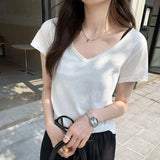 V-Collar Solid Color T-Shirt Small Short-Sleeved T-Shirt Women's New Slim And Thin Underwear In