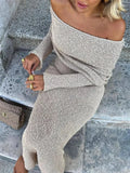 Knit Off-Shoulder Long Sleeve Maxi Dress-Outfit