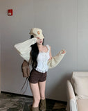 Fongt Temperament Babes White Slings Summer New Wear Lace Sexy Vest Short Sleeveless Top