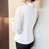 Style Irregular V-Neck Blouse Female Clothing Commute Asymmetrical Single-breasted Spring Autumn Chic Folds Waist Shirt-Outfit