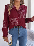 Shooting 2025 Spring And Summer Casual Letter Suit Collar Long-Sleeved Shirt Women's