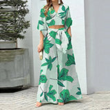 Fongt Women's V-Neck Lantern Sleeve Short Long Sleeve Top Wide Leg Pants Fashion Casual Suit