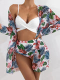 Fongt New 2024 Bikini Gathers The Sexy Mesh Three-Piece Split Print Swimsuit
