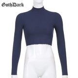 Dark Knitted Gothic Casual Black T-shirts Grey Long Sleeve Bodycon Turtleneck Blue Crop Tops Women Autumn Winter