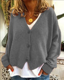 Fongt And Winter Women's Sweater Cardigan Pure Color Long Sleeve V Neck Sweater