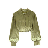Socialite Style High-End Shirt Autumn And Winter Lantern Sleeve Diamond-Encrusted Loose Design Minority Light Extravagant Blouse-Outfit