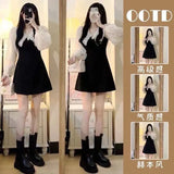 Fongt Doll Collar Dress 2024 Autumn Dress New Hepburn Style Niche Design Sense Shows Thin Base A-Word Skirt-Outfit