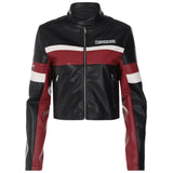 Contrast Pu Leather Cropped Moto Jacket-Outfit