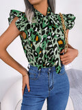 Fongt Wind Shooting Spring And Summer Leisure Leopard Wood Ear With Chiffon Shirts Women's Clothing