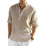 Men Casual Cotton Linen Shirt Spring Autumn Solid Color Long Sleeve Tops Blouses 2023 Daily Handsome Shirt Tops Camisa