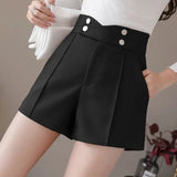 Size Suits Shorts Women 2022 Summer New High Waist Solid Black Office Work Shorts Ladies Pocket Gray Wide Leg Trouser