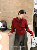 Fongt Xixi 2025 Autumn New White Label Elegant High-Collar Knitted Shirt With Long-Sleeved Top Sweater Female 25J37