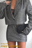 Blazer Dress Set Long Sleeve Cropped Blazer Bling Mini Skirt Suits Party Club Outfits Streetwear Black Two Piece