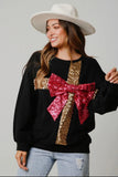 Autumn And Winter Bows Fashion Round-Neck Long-Sleeved Sleeves Spliced Christmas Jacket