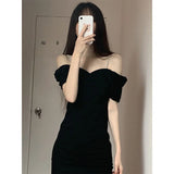 Fongt Style Temperament Package Hip Little Black Skirt French Style Sexy Pure Desire Wind Hot Girl Condole Belt Dress Dress-Outfit