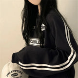 Vintage Logo Print Striped Sleeve Sweatshirt-Outfit