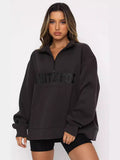 Fongt Autumn And Winter New Leisure Half-Necked Zipper Print Long-Sleeved Jacket