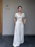 Fongt Xixi 13 Lines 2025 Summer New Temperament Simple Thin Elegant V-Tneck T-Shirt Top Women 25241