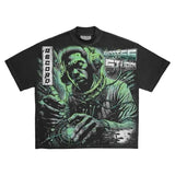 New Skull Print Mode Short-Sleeved Round-Collar Street Wash Hip-Hop Fashion Brand Retro Loose T-Shirt-Outfit