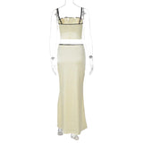 Satin Contrast Trim Bow Crop Top And Maxi Skirt Two Piece Set-Outfit