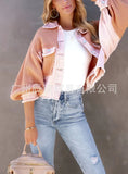 The Ins New Autumn / Winter Ladies Cotton Waffle Denim Patchwork Niche Loose Jacket Jacket-Outfit