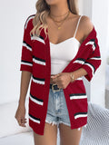 Fongt Shooting 2025 Spring And Summer Casual Striped Air Sleeve Knitted Knitted Holiday Cardigan Women's Clothing