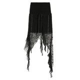 Fongt Dark Wind Lace Flounce Ribbon Skirt New Low Waist Irregular-Outfit