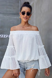 Long Dot Sleeve Chiffon Off-shoulder Off-the-neck Hollow-out Loose