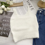 Women's Camisole Temperament Lint Knitted Tank Tops Solid Color U Neck-Outfit