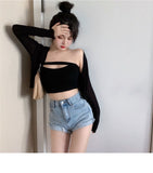 Fongt New Two-Piece Set Of Women's V-Neck Short Coat Thin Sunscreen Cardigan Breasts And Bottom Vest