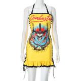 Fongt Women's New 3D Three-Dimensional Pattern Printing With Lace Lace Hanging Neck