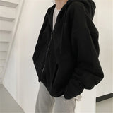 Solid Color Zip Up Oversized Hoodie-Outfit