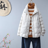 Light Down Jacket Female Winter New Standing Collar Loose White Duck Velvet Coat Women's Korean Version Warm Light Tide-Outfit