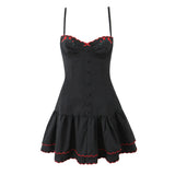 Embroidery Floral Corset Sling Strap Layered Hem Mini Dress-Outfit