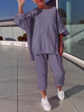 Fongt New Casual Solid Color Collar Long-Sleeved Top Sports Trouser Suit Women