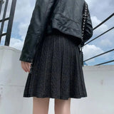 Cabel Knitted Design Pleated Mini Skirt-Outfit