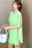 Sleeve T-shirts Women Solid Backless Chic Fashion Loose Leisure Oversize Sexy Cozy O-neck Tshirts Elegant Womens