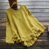 Spring Ruffles Blouse Women Casual Solid Long Sleeve Vintage Coton Work Tunic Tops Shirts Female Blusas