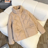 2024 Winter New Style Standing Collar Short Down Cotton Korean Version Loose Large Size Cotton-Padded Coat Women's Cotton Clothes Warm Cotton-Padded Jacket-Outfit