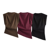 Fongt Women's New Fashion Folding Decorative Shoulderless T-Shirt