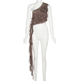Fongt 2025 Fashion Trend Women's New Slanted Shoulder To Expose The Ears Of The Solid Color Vest