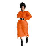 Fongt New Women's Long Tassel Edge Wool Dress-Outfit