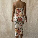 Boho Flowers Print Bodycon Dress Women Sling Straps Backless Party Holiday Sundress Slim Package Hip Fashion Clothes