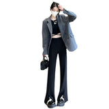 Black Slit Micro La Suit Pants Children Autumn And Winter High Waist Hanging Feeling Narrow Version Wide Leg Pants Small Casual Bell Bottoms-Outfit
