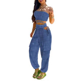 Fongt New Women's Chest Strap Waist Hole Overalls Trouser
