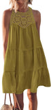 Fongt Summer Sleeveless Dresses Casual Sleeveless A-Line Hierarchal Swing Vest Skirt Beach Vacation Mini