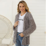 Women's Autumn Coat Long-Sleeved Cardigan Medium-Length Plush Jacket-Outfit